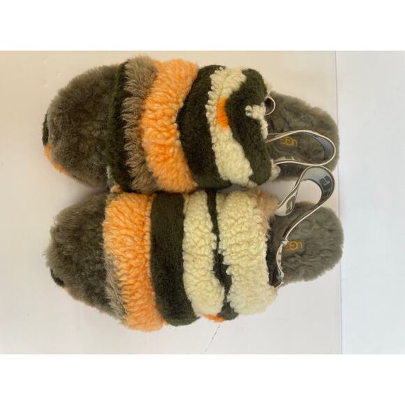 UGG Fluff Yeah Slide Cali Collage Sheepskin Sandals Womens Sz 8 Elastic‎ Strap - Picture 2 of 7